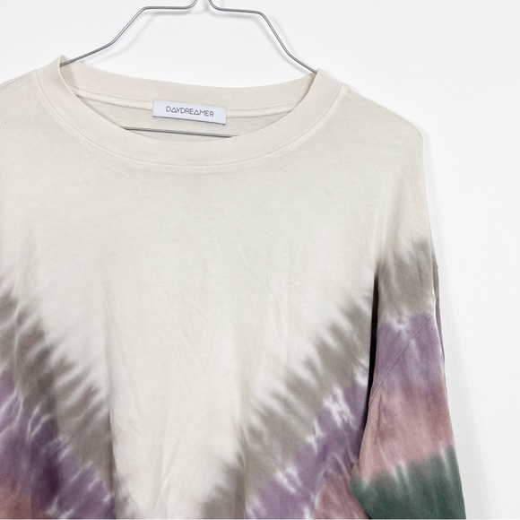 Daydreamer Dusty Rose Tie Dye Crewneck Long Sleeve Crop Tee - Picture 3 of 9